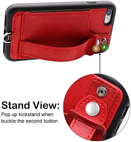 TOOVREN iPhone SE Case 2020/2022 Phone Lanyard Neck Strap for iPhone 8 Case with Card Holder iPhone 7 Wallet Case with Kickstand Leather PU Card Holder Wallet Adjustable Phone Necklace Red